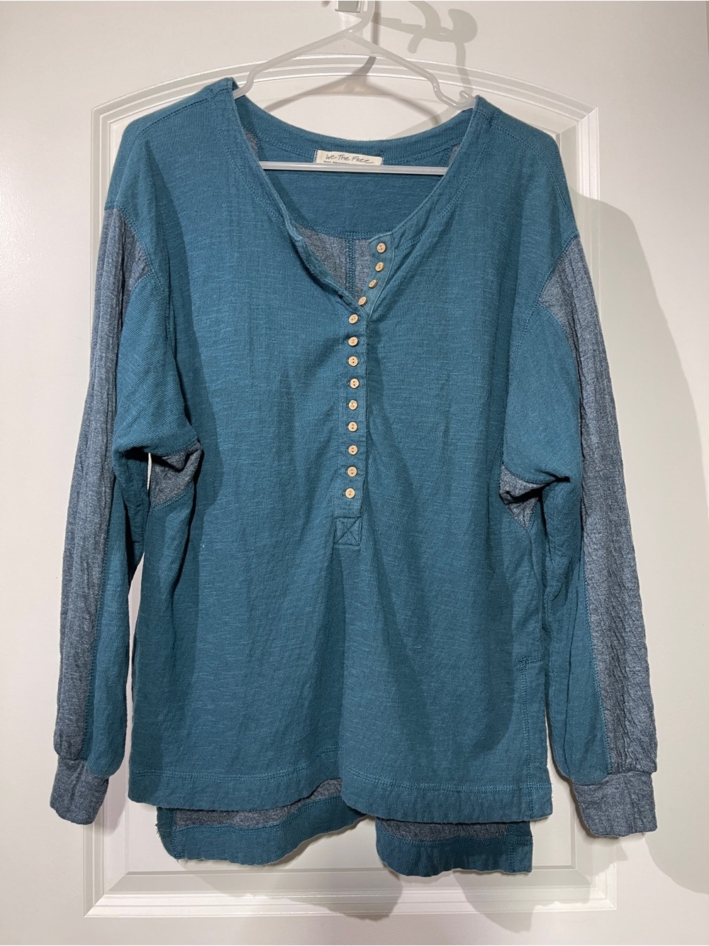 We The Free Teal Blue Long Sleeve Henley Top